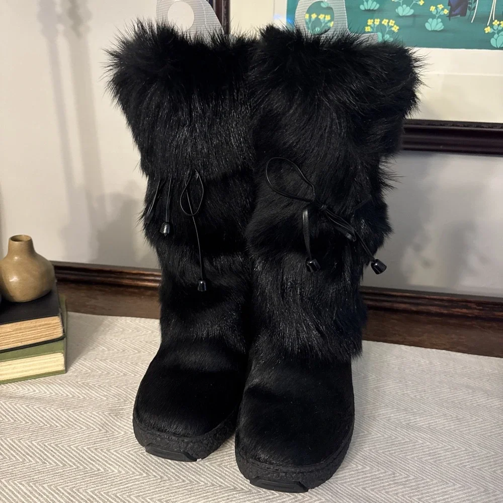 Regina Anna Black Goat Fur Water Repellent Boots Italy US 10 EU 41 Designer